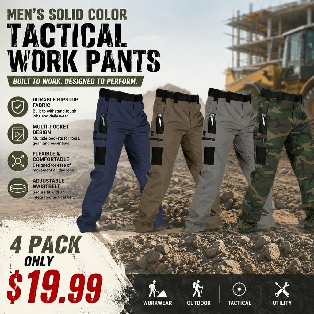Men's Solid Color Tactical Work Pants