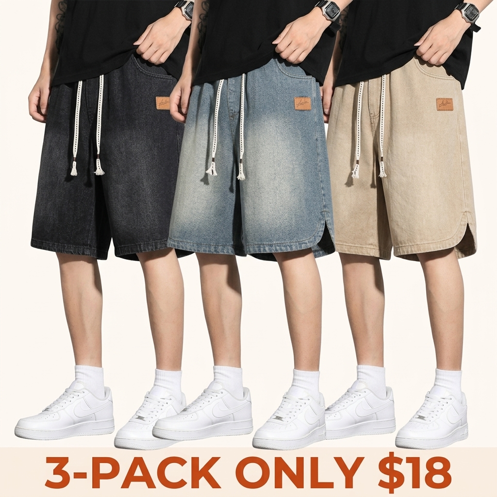 Men's Mid-Length Denim Shorts with Starry Sky Pattern
