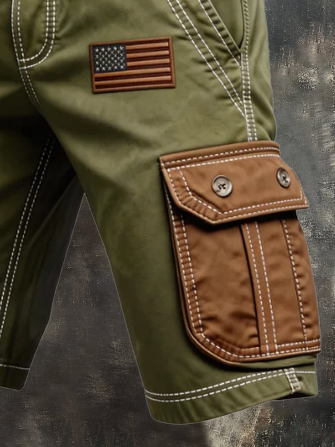 Men's Retro Camo Distressed Pocket Cargo Shorts (Belt Not Included)