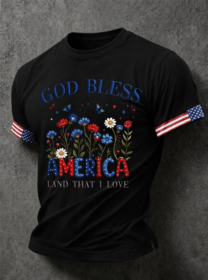 Men'S Casual American 250Th Anniversary Printed Round Neck Short Sleeved T-Shirt