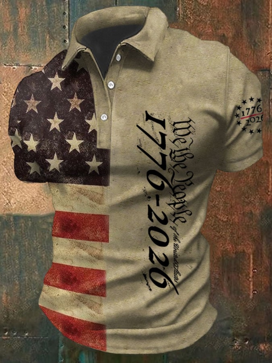 Vintage American 250th Anniversary Print Men's Polo Shirt