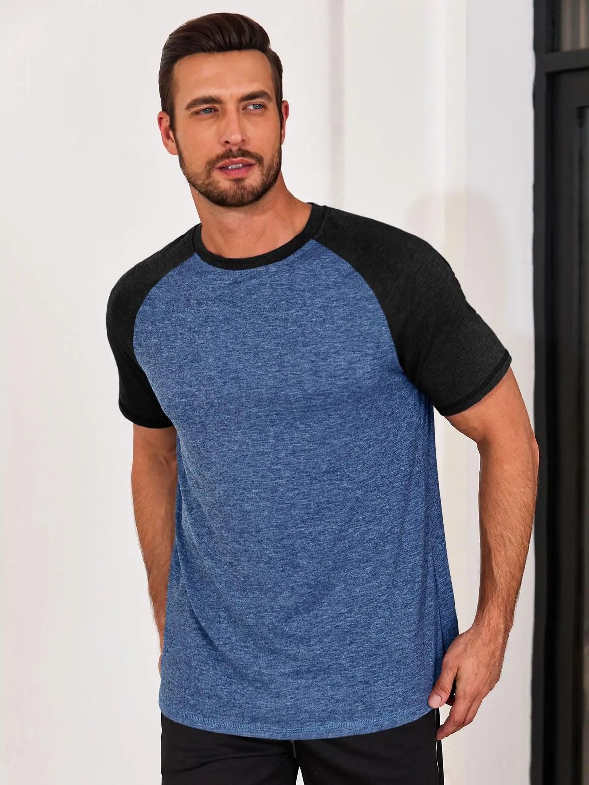 Mens Casual Slim Fit T Shirts Raglan Short Sleeve Crewneck Baseball Tees Color Block Workout Fashion Shirt