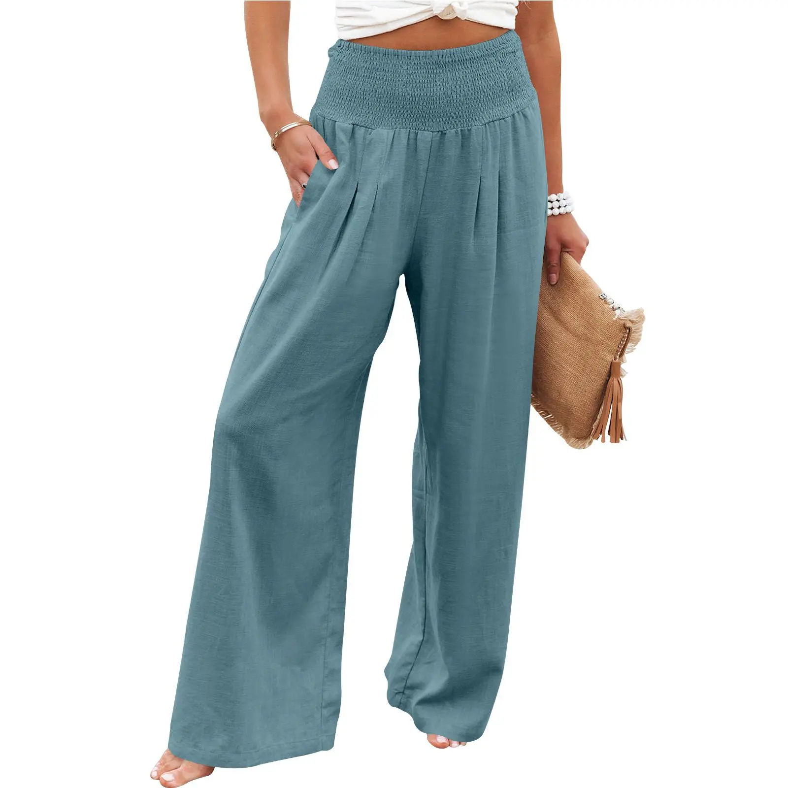 Women's wide-leg linen trousers