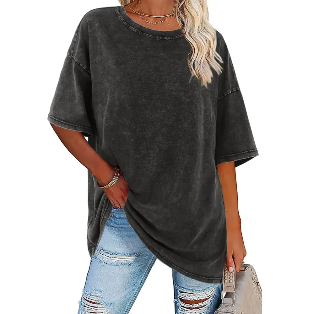 Women's Loose-Fit T-Shirt — Acid-Washed, Heavyweight Pure Cotton, Vintage Unisex Style
