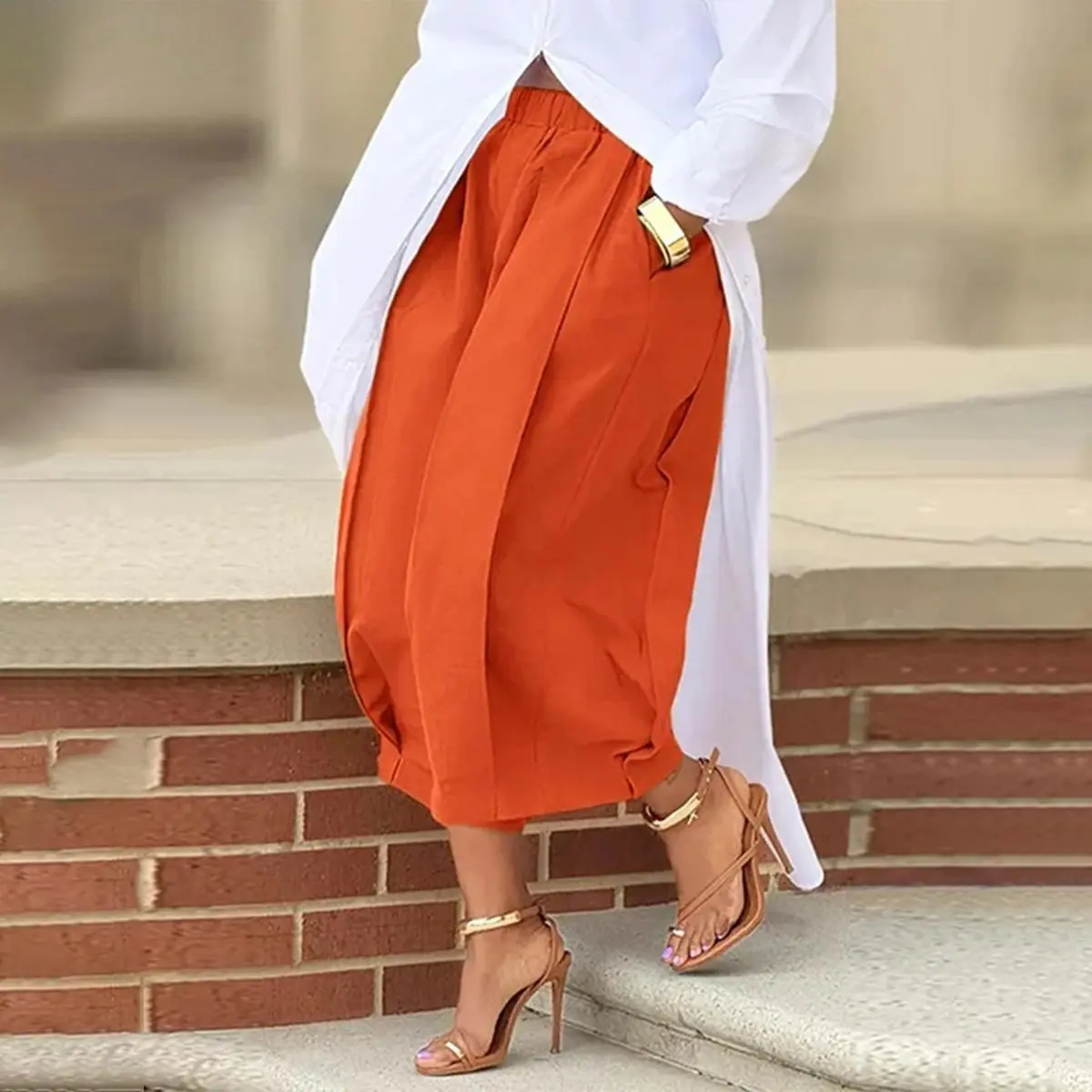 Women's Loose Cotton Lantern Pants – Soft Breathable Elastic Waist Casual Summer Pants with Pockets