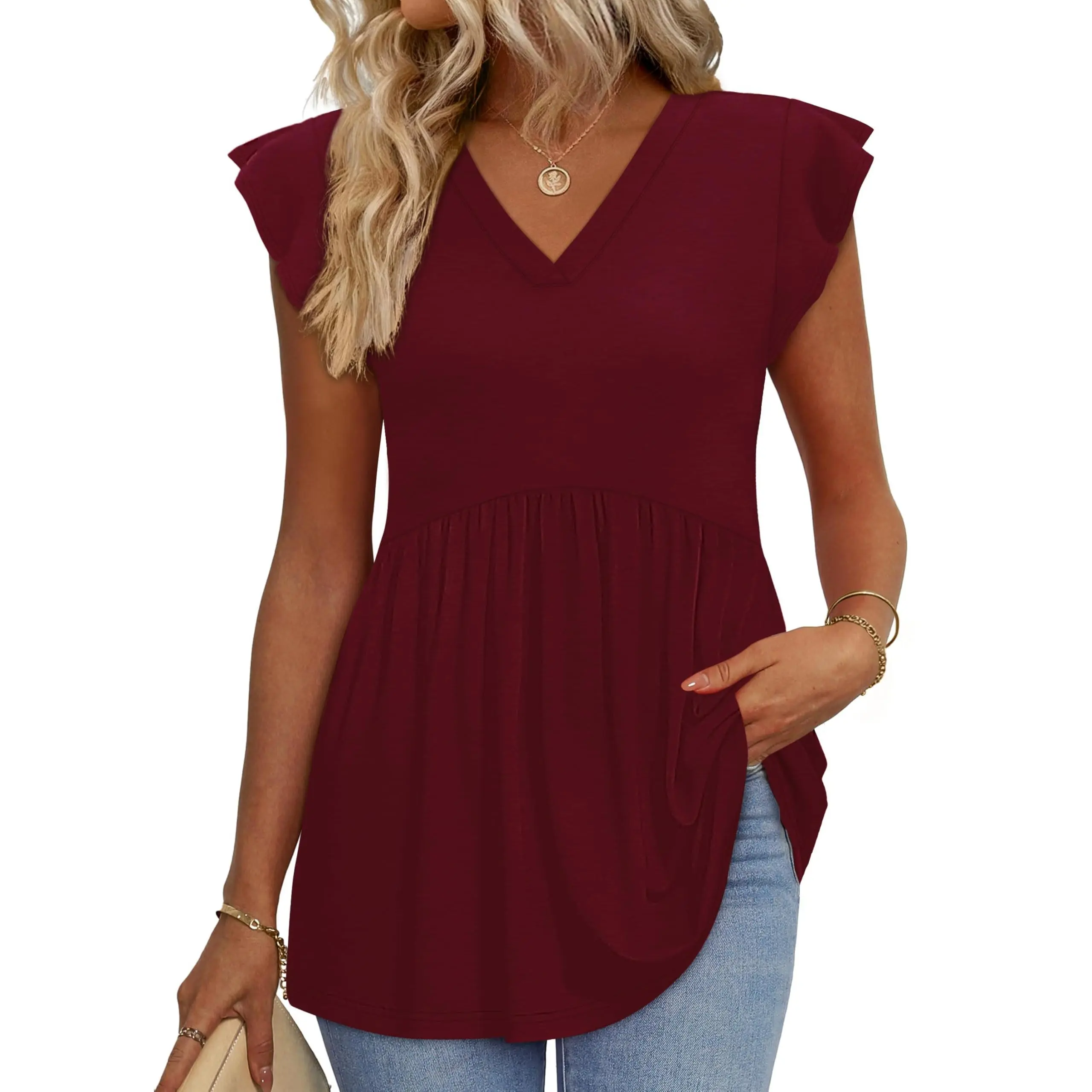 Womens Summer Tops 2026 Babydoll Shirts Ruffle Sleeve Spring Outfits Dressy Casual Blouses