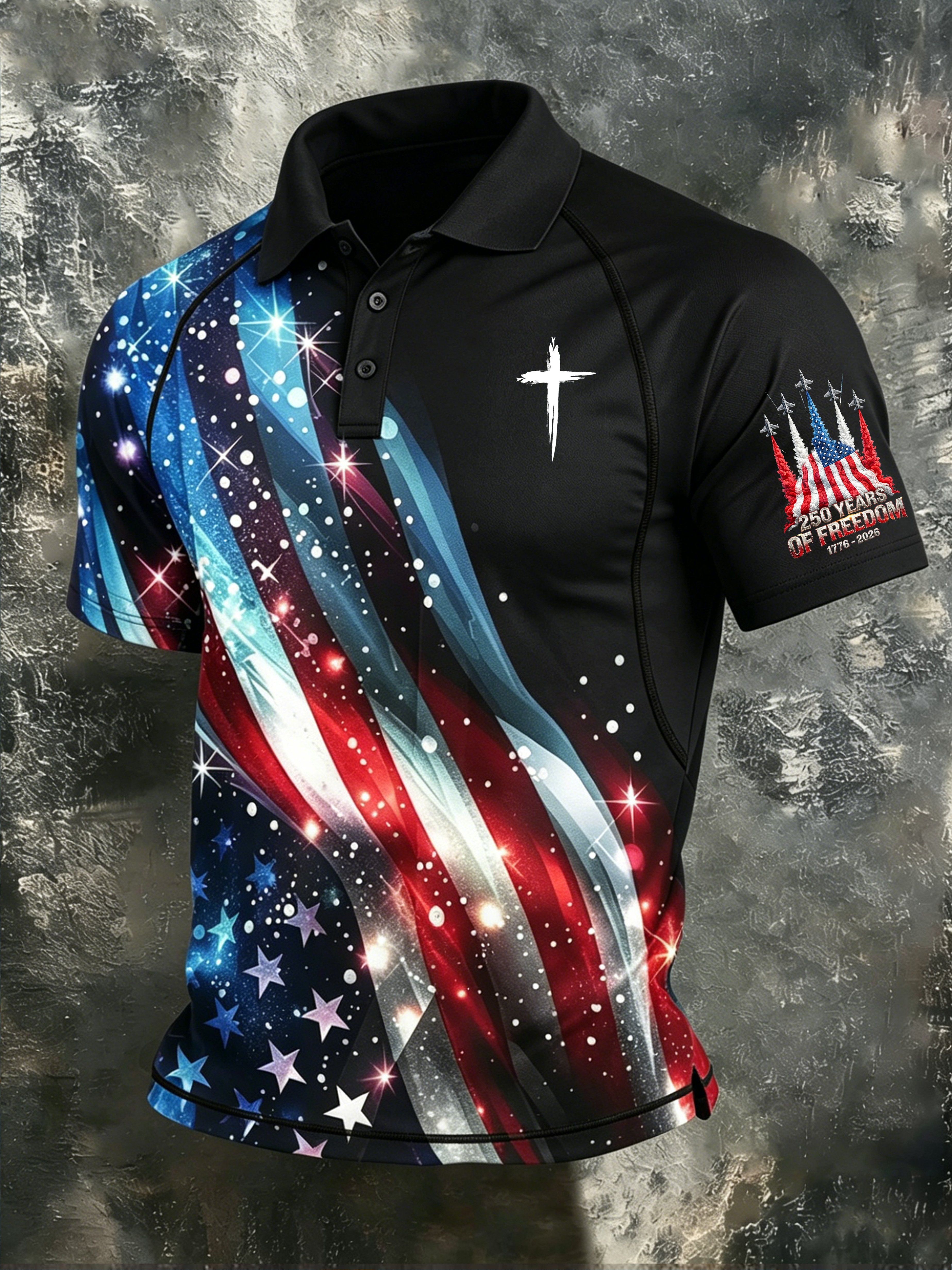 Men's Patriotic Print Polo Shirt