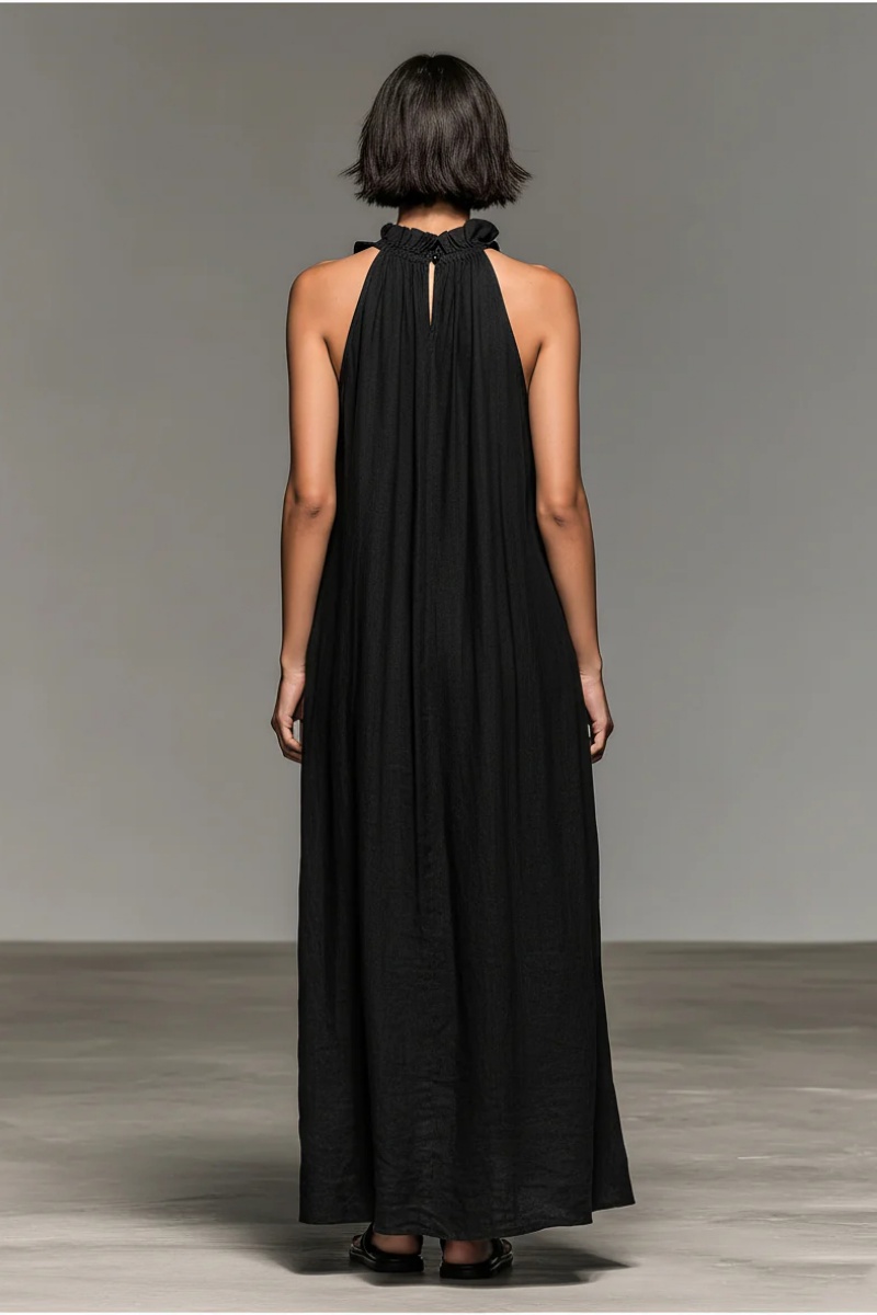 Women's Minimalist Linen-blend Sleeveless Maxi Dress With Ruffle Details