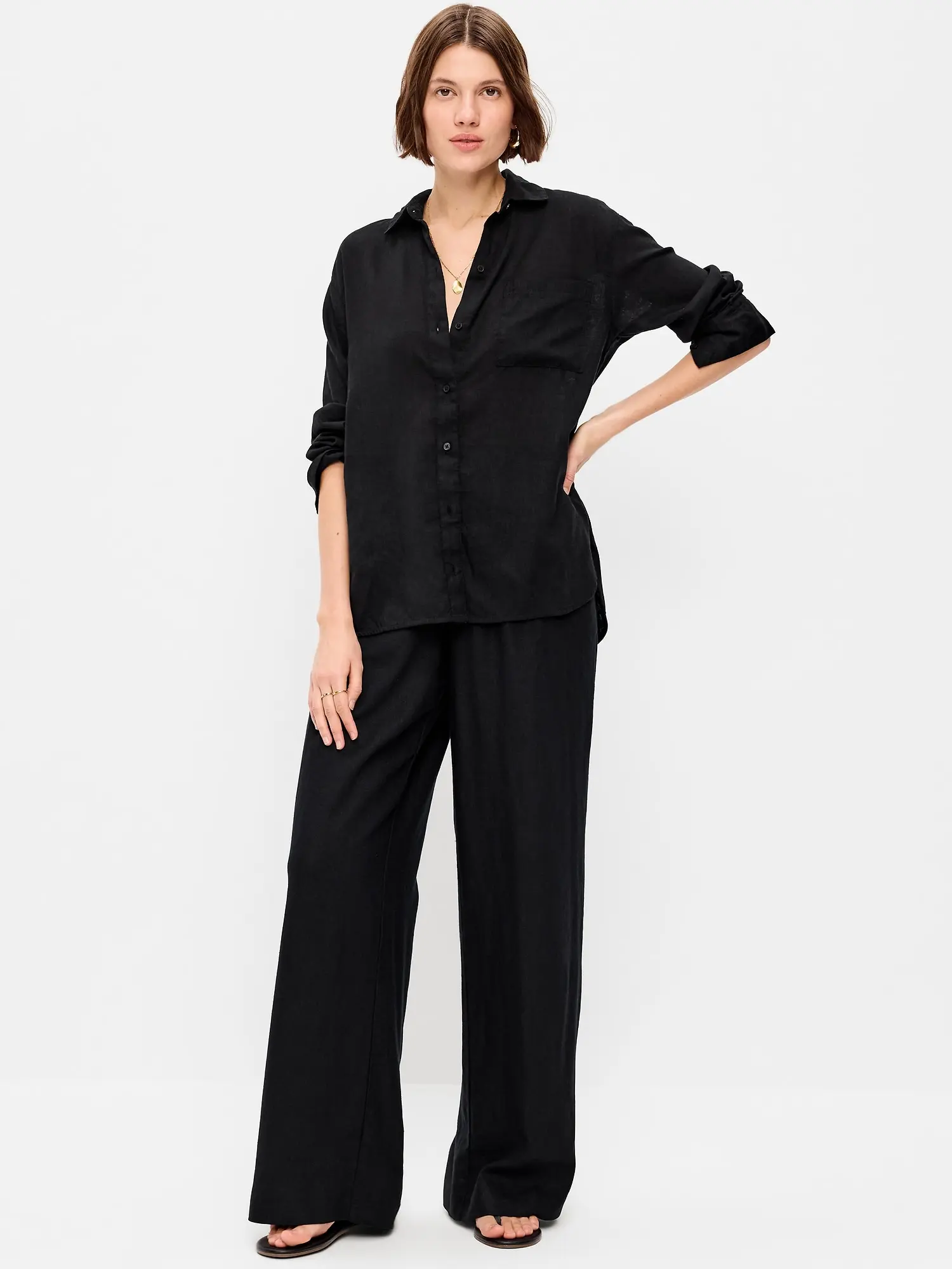 Women's High-Waisted Linen-Blend Wide-Leg Pants