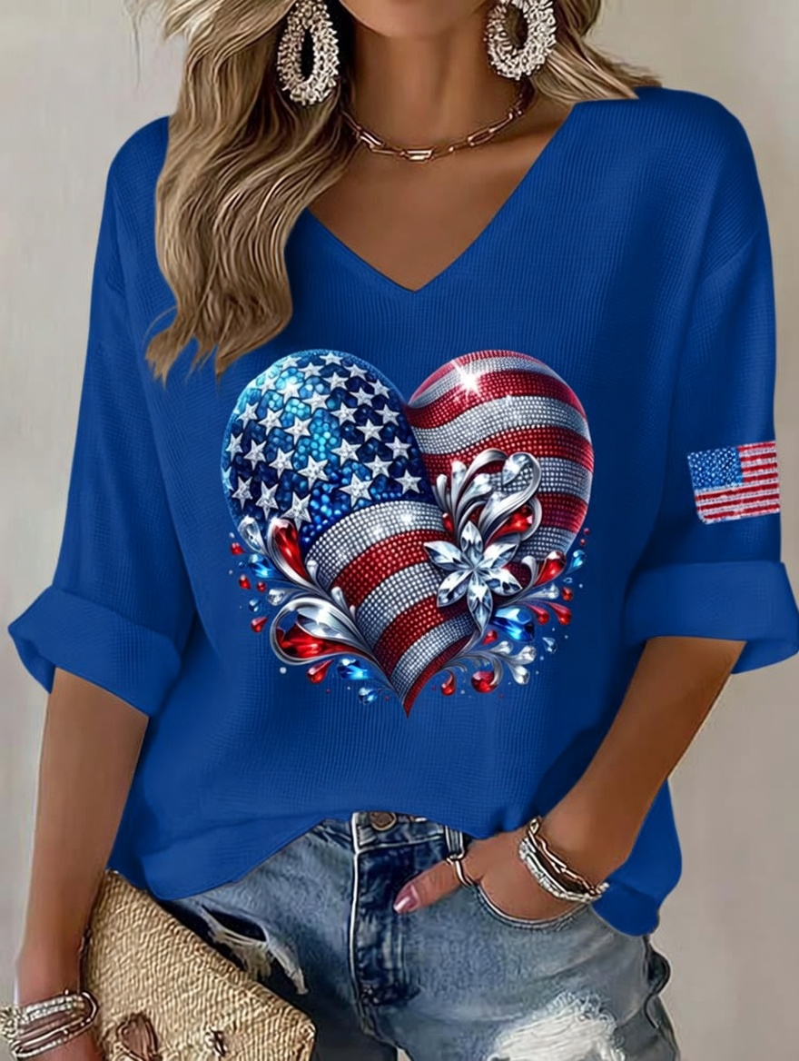 Women'S Casual Independence Day Commemorative Print 250Th Anniversary Celebration Casual Top