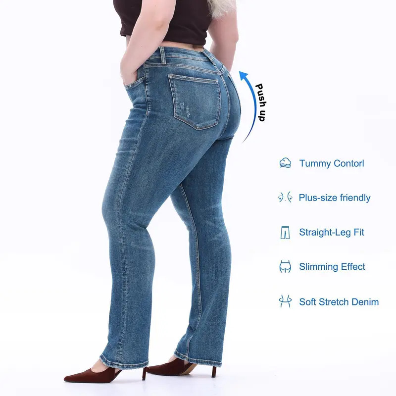 Plus-size high-waisted, medium-stretch denim jeans