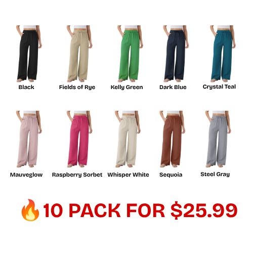 High Waisted Drawstring Pocket Wide Leg Casual Linen-Feel Pants