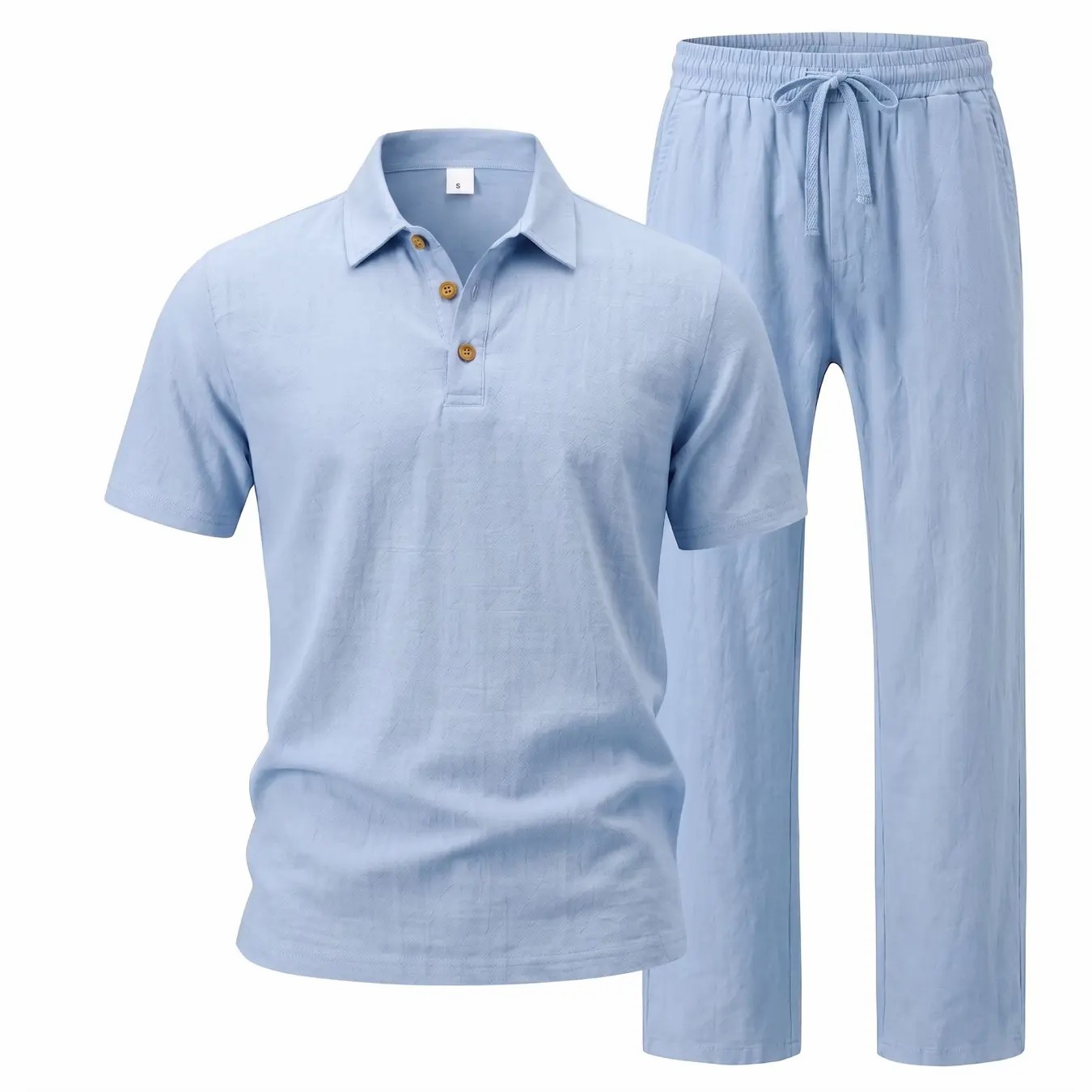 Men's Linen Beach 2-Piece Set – Short Sleeve Button Down Shirt & Loose Long Pants, Lightweight Summer Outfit