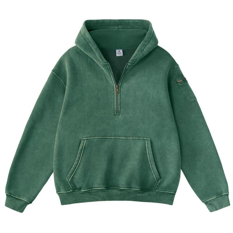 Women's Vintage Acid Washed Oversized Half-Zip Hoodie