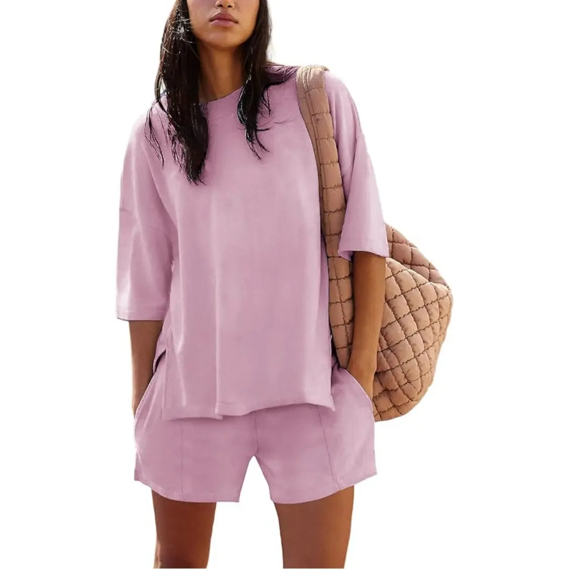 2026 Womens Shorts Sets 2 Piece Outfits Summer Half Sleeve Crew Neck Lounge Sets Matching Clothing