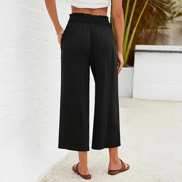 Women's High-Waisted Linen Blend Wide Leg Capri Pants