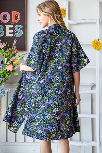 Full Size Half Sleeve Floral Open Cardigan Plus Size