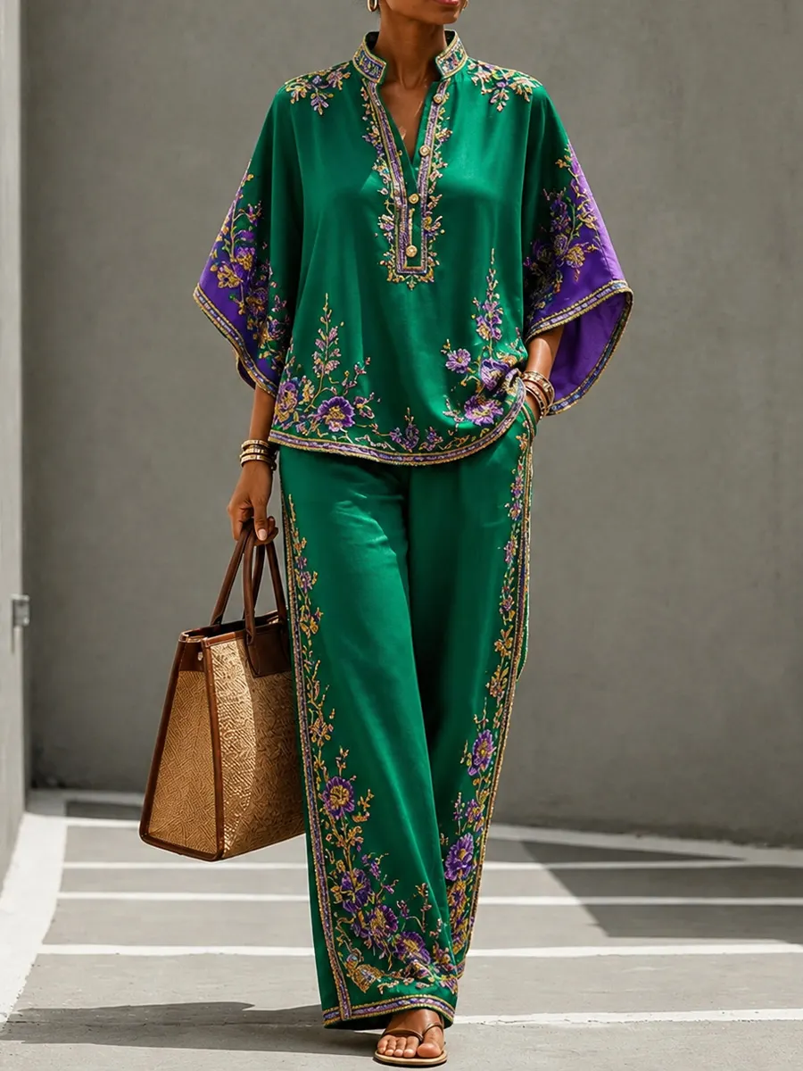 Art Graphic Print Casual Cotton-Linen Set