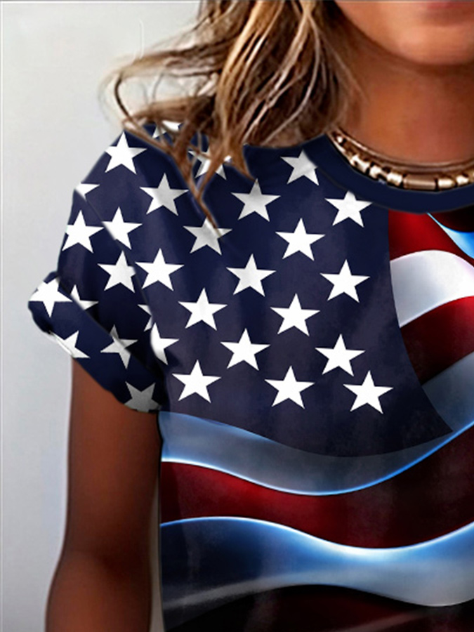 Women's retro national flag printed casual T-shirt