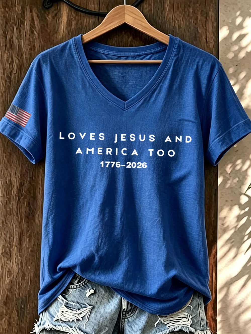 Women's Vintage July 4th Print V-Neck T-Shirt