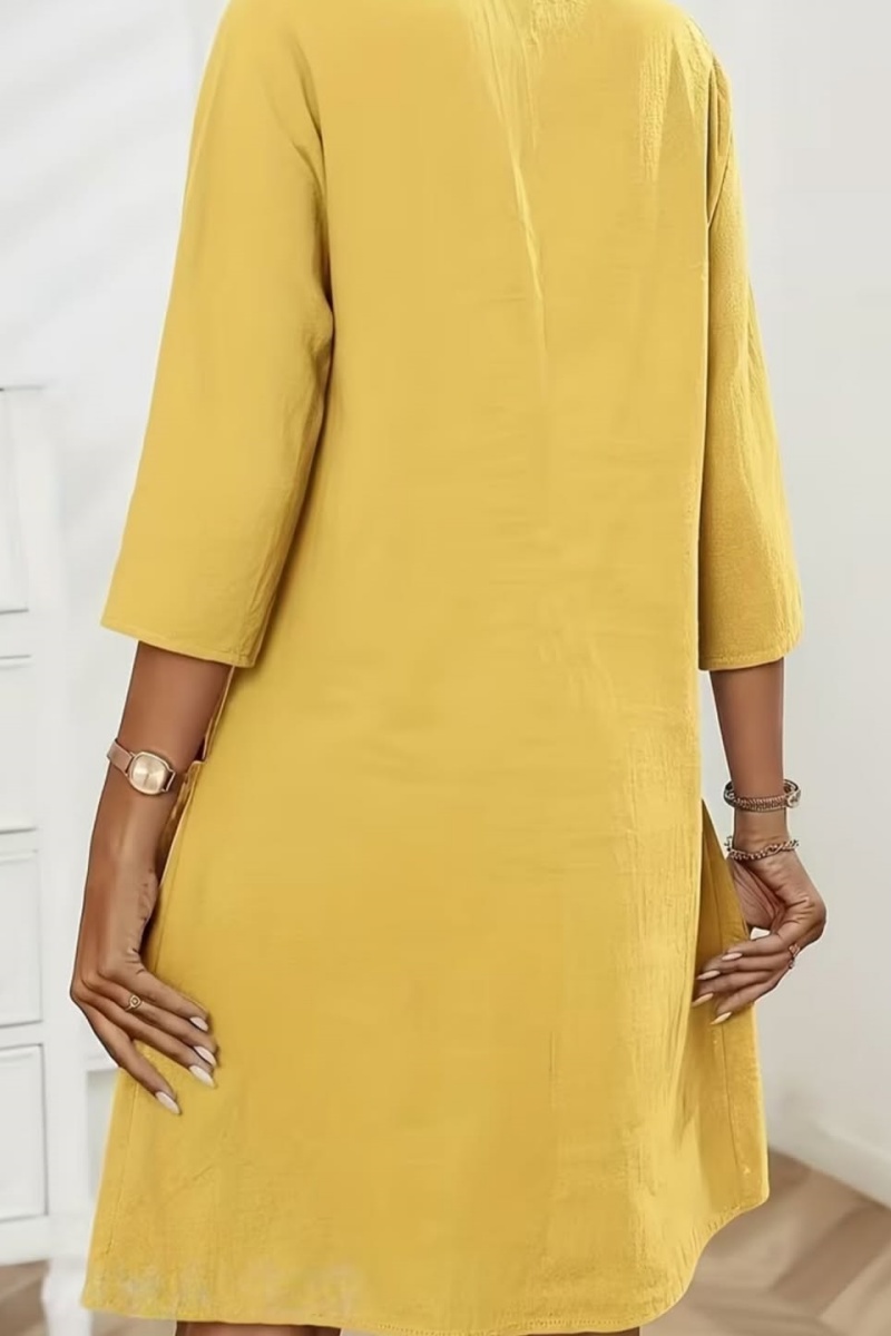 Solid Color Casual V-Neck Loose Dress