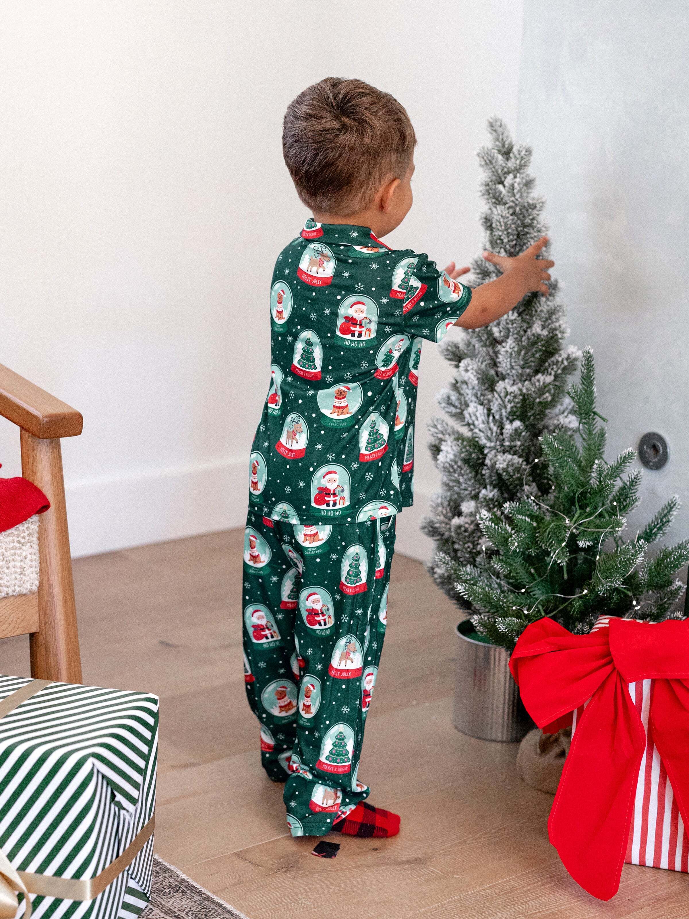 Christmas Matching Family Pajamas Set Santa Claus Christmas-themed Print PJS Turquoise