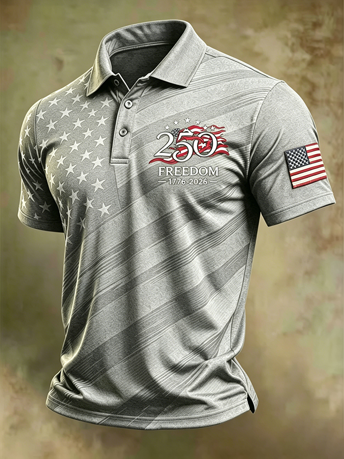 Men'S America Flag Print Casual Polo Shirt