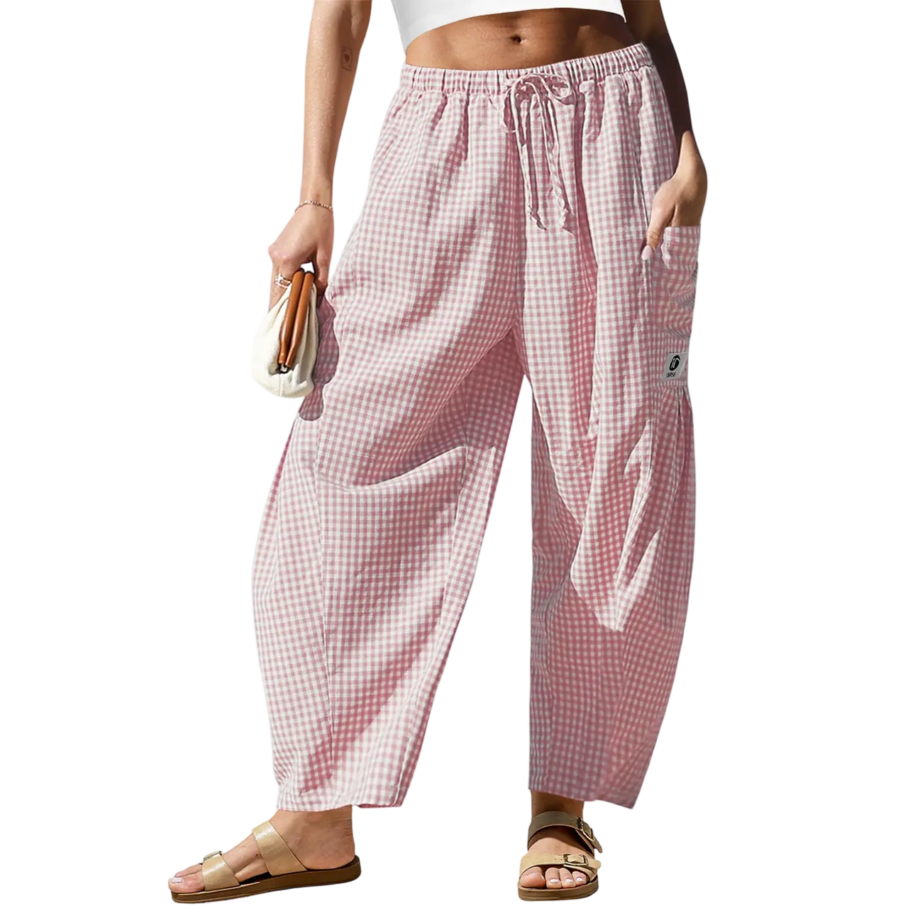 Women’s Wide-Leg Gingham Striped Pants – Comfy, Casual & Stylish for All Occasions