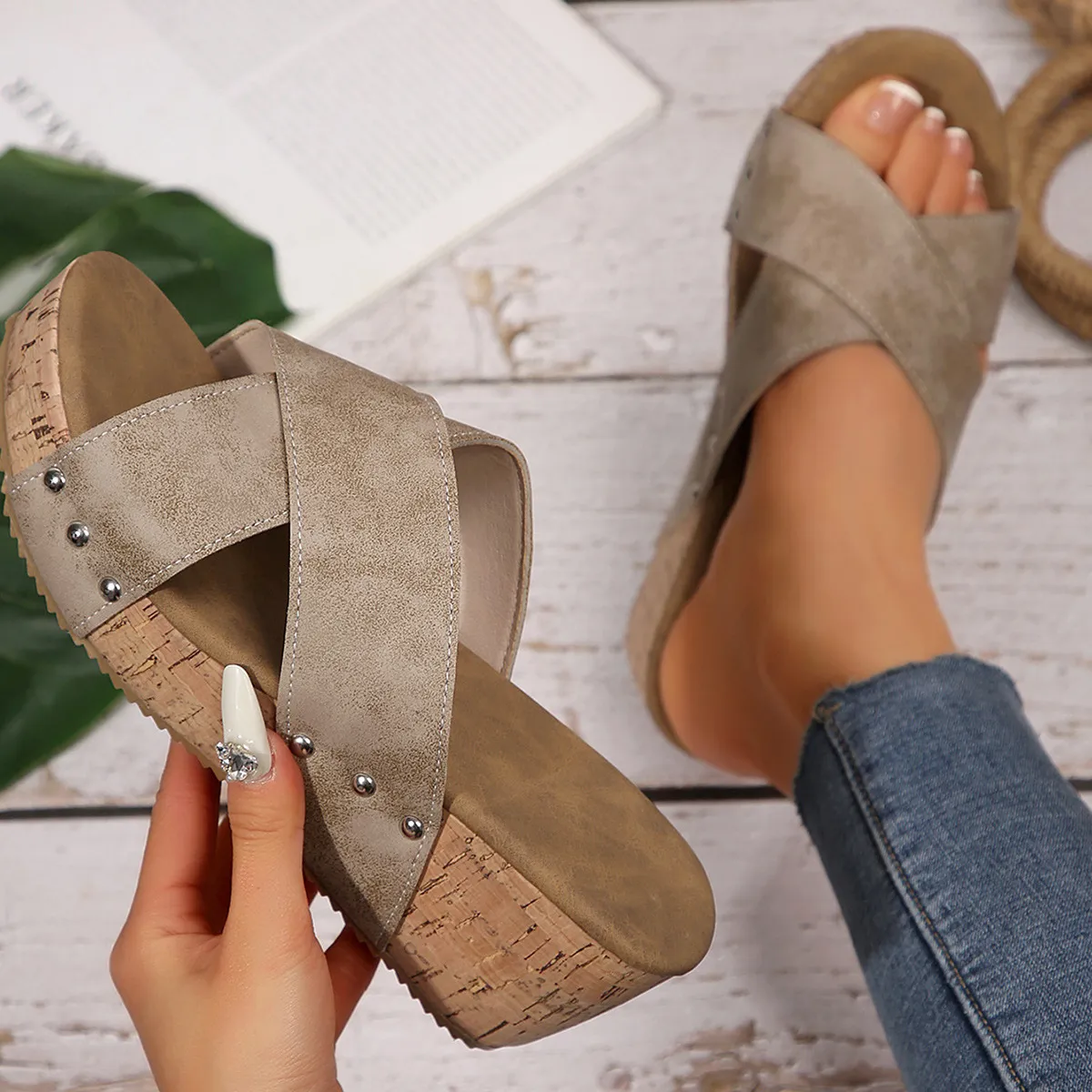 Crisscross Open Toe Wedge Sandals (multiple color options)