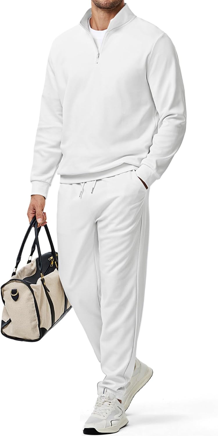 2025 Men Fall Tracksuit 2 Piece Set Old Money Polo Quarter Zip Twill Sweatsuits Jogging Sweatpants Loungewear