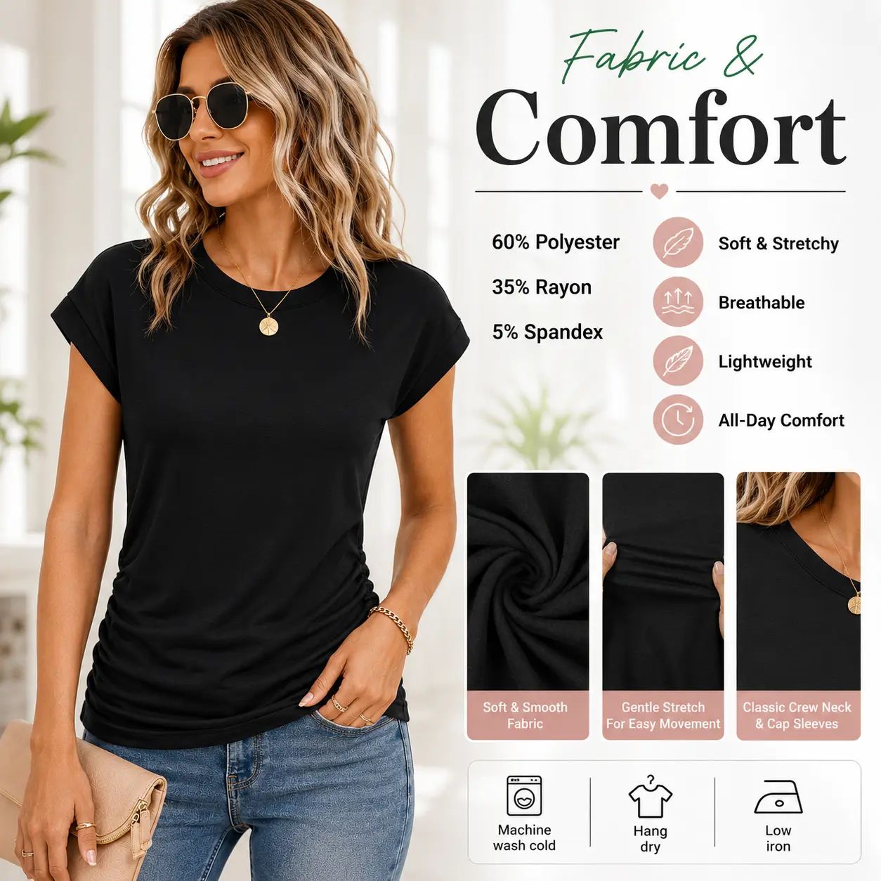 Womens Summer Tops Trendy 2026 Ruched Cap Short Sleeve Tshirts Shirts Crew Neck T Shirts Fashion