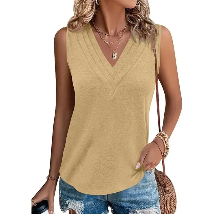 Women's V-Neck Vest — Elegant & Casual Summer Style, Loose-Fit Sleeveless Top/Shirt