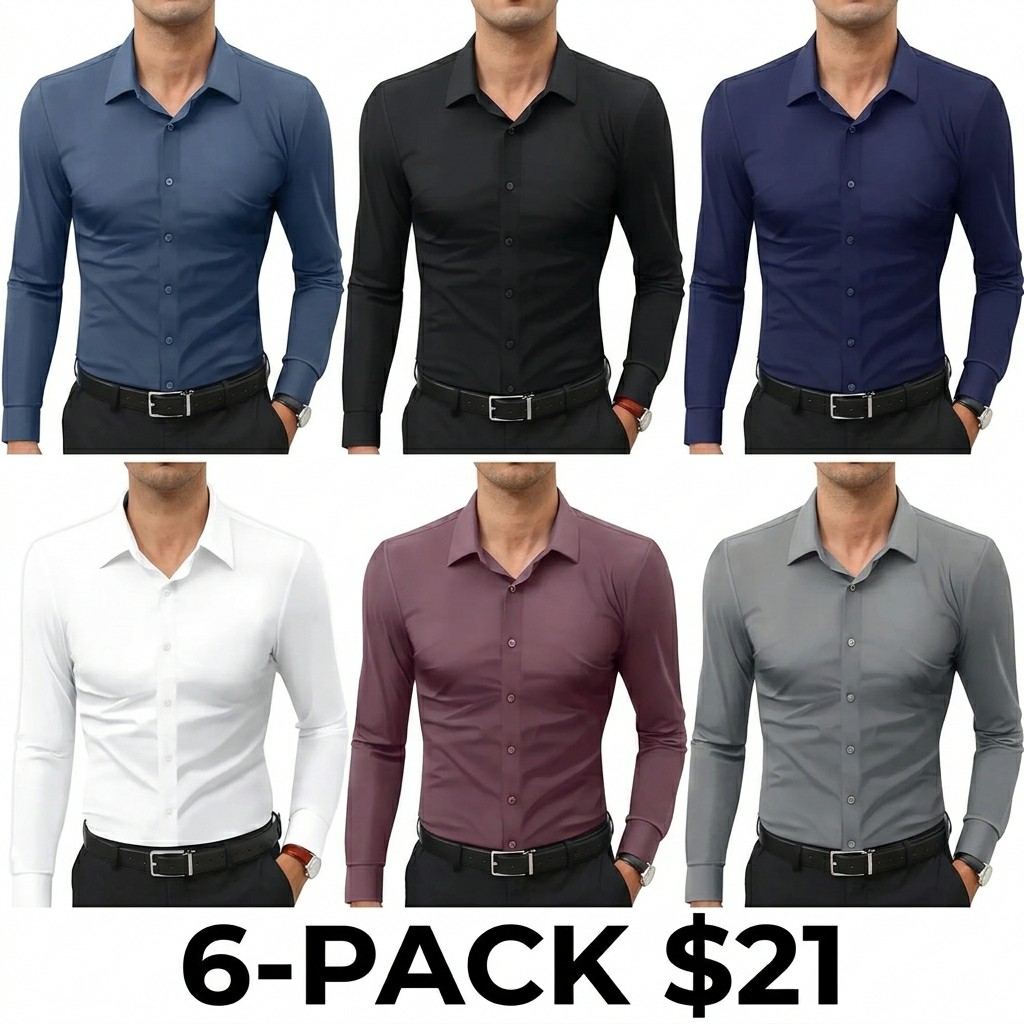Men's 16-Way Stretch Slim Fit Dress Shirt – Breathable Quick Dry Long Sleeve Button Down, Wrinkle-Free Traveler Top