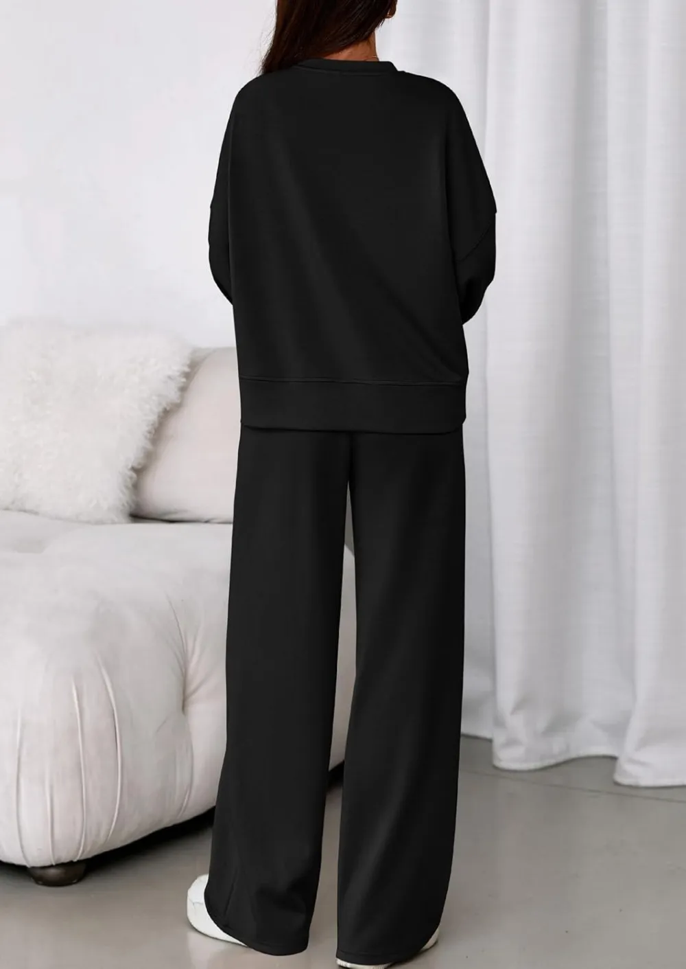 2 Piece Sets For Women Fall Trendy Long Sleeve Sweatshirt Wide Leg Pants Loungewear