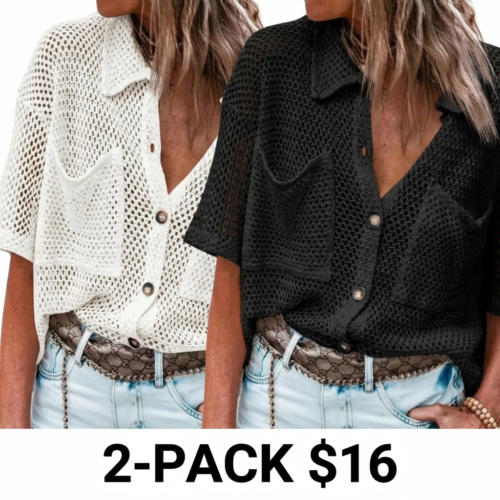 Women's Crochet Lightweight Cardigan – Short Sleeve Button Down Summer Cover Up