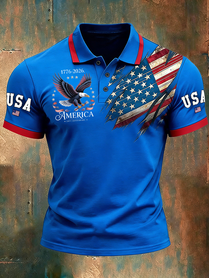 Unisex Casual 250Th Anniversary Celebration Short Sleeved Polo Shirt