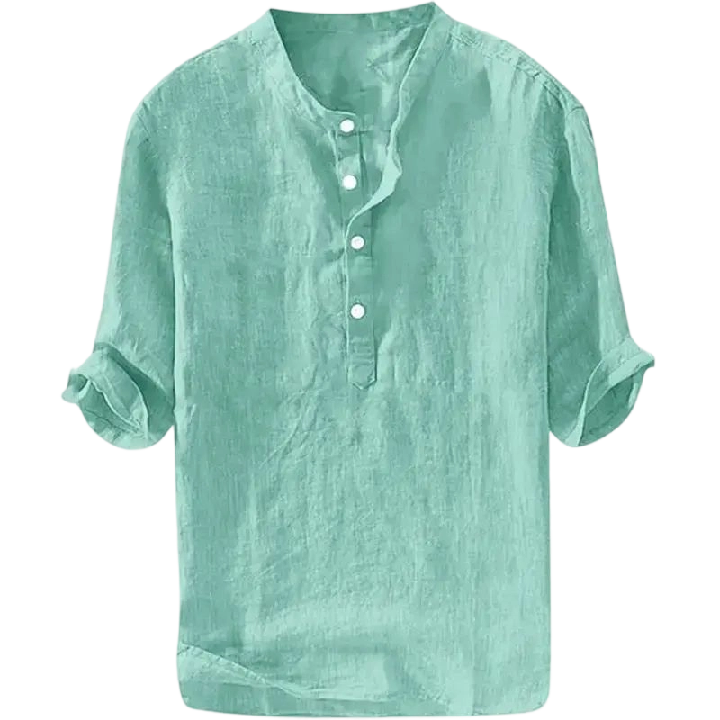 Mens 70% Cotton 30% Linen Shirts Casual Cotton 3/4 Sleeve Regular-Fit Henley T-Shirt Summer Lightweight Beach Yoga Tops