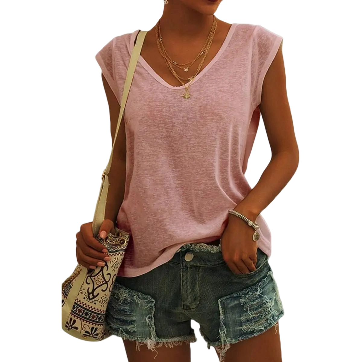 Womens Cap Sleeve Tops V Neck Loose Fit Tshirts Spring Summer Casual Basic Tees