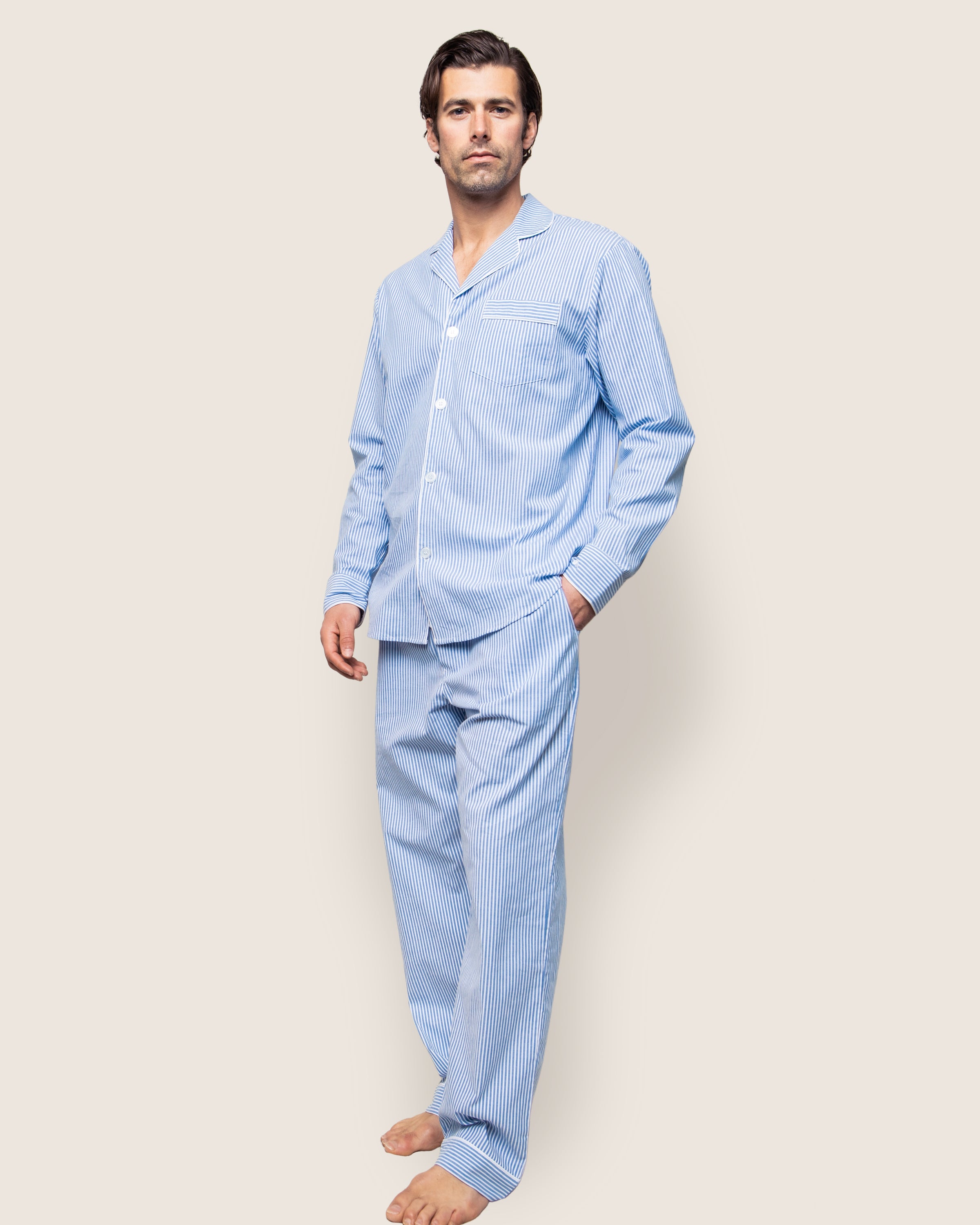 Men's Twill Pajama Set in French Blue Heritage Stripe