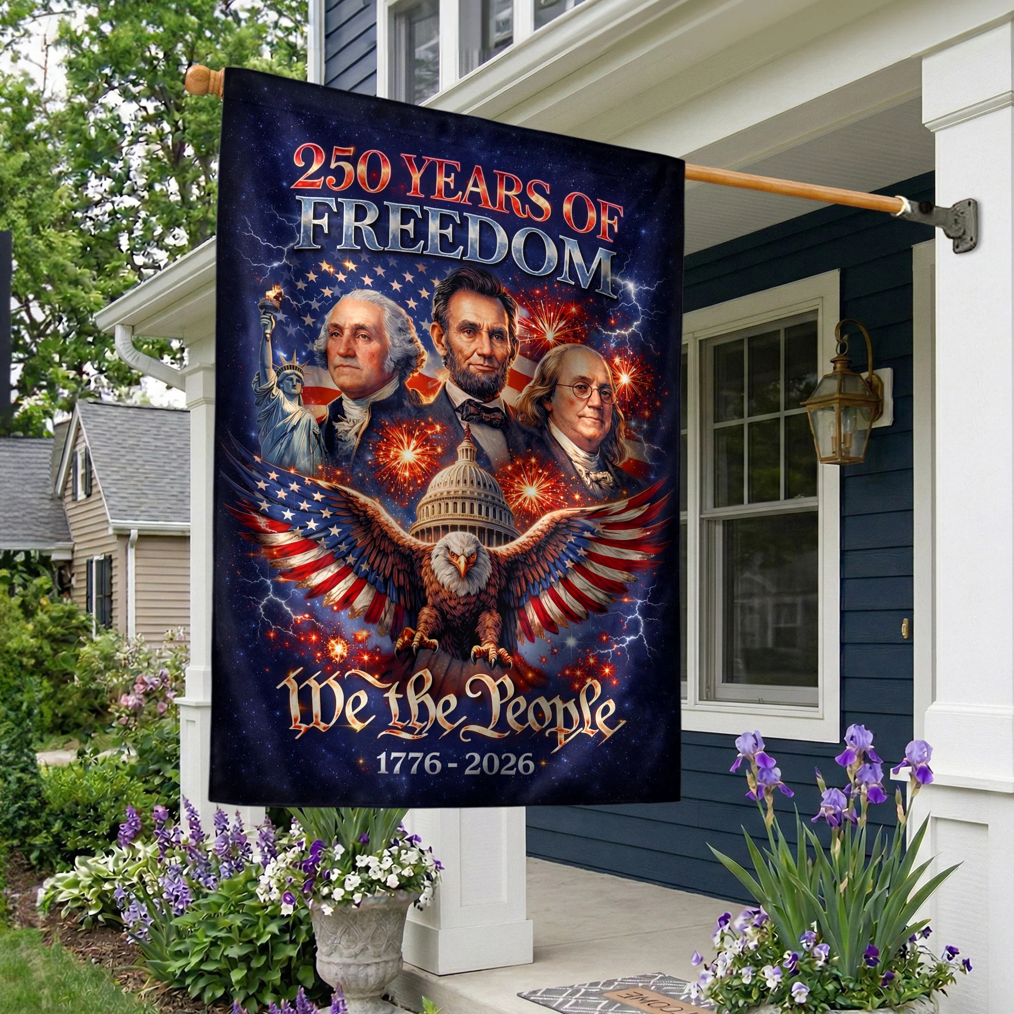 America 250 Years Of Freedom 1776–2026 House Flag – Founders Washingto