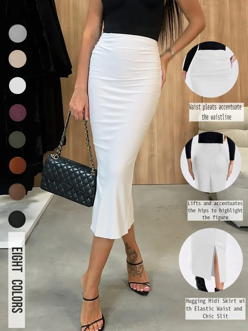 Women's Solid Color PU Leather Skirt, Fashionable Casual Skirt for Daily Outdoor Wear