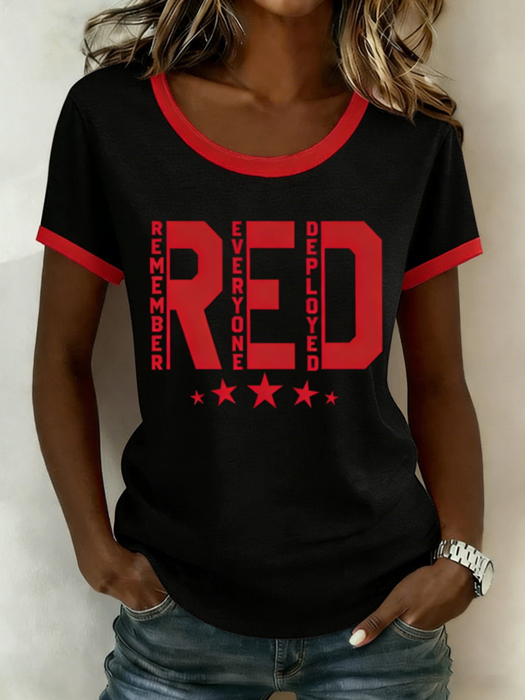Women's Red Friday Printed Short-Sleeved T-Shirt