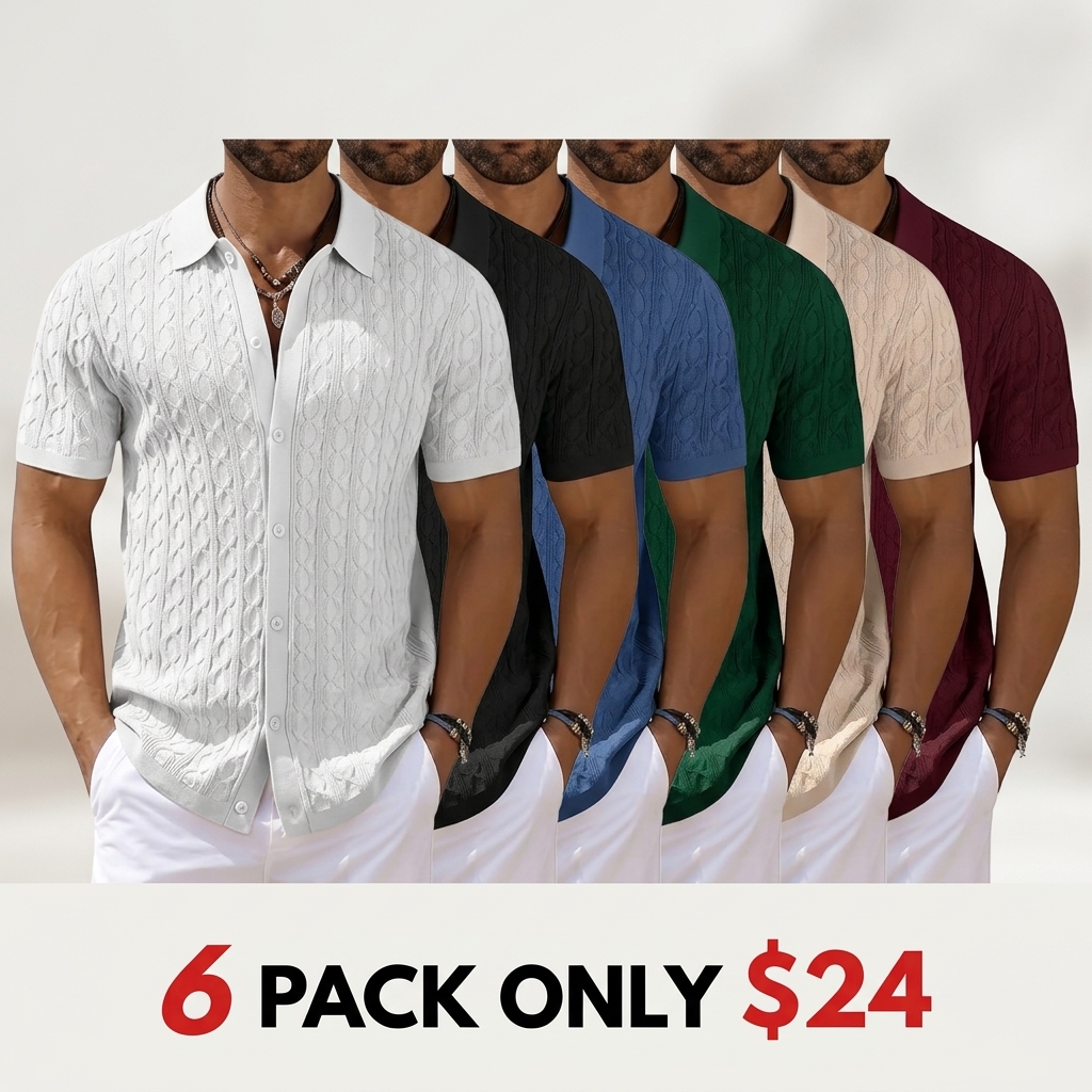 Mens Knit Button Down Shirt Short Sleeve Summer Casual Shirts Vintage Beach Vacation Shirts
