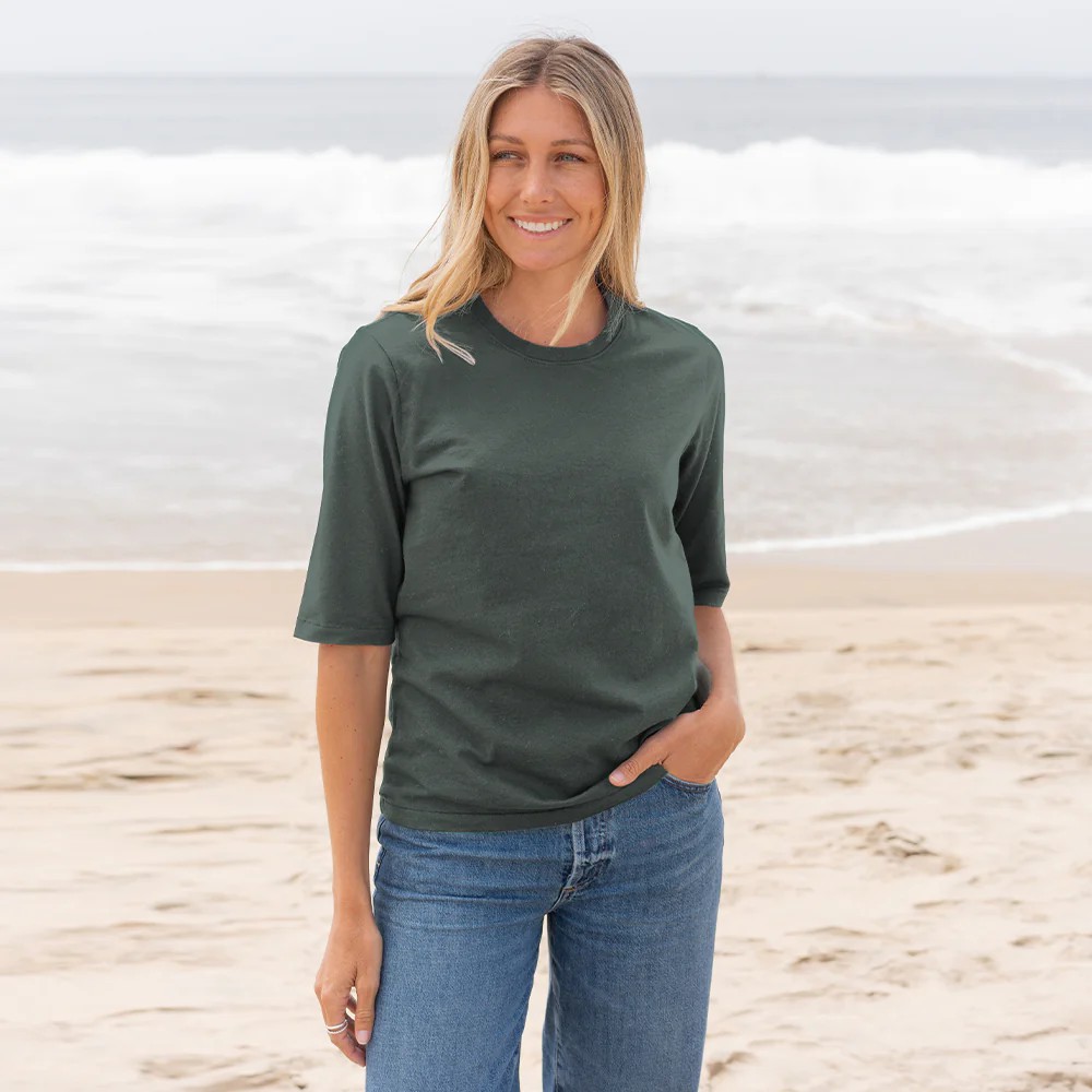 Womens Elbow Sleeve Crew Neck