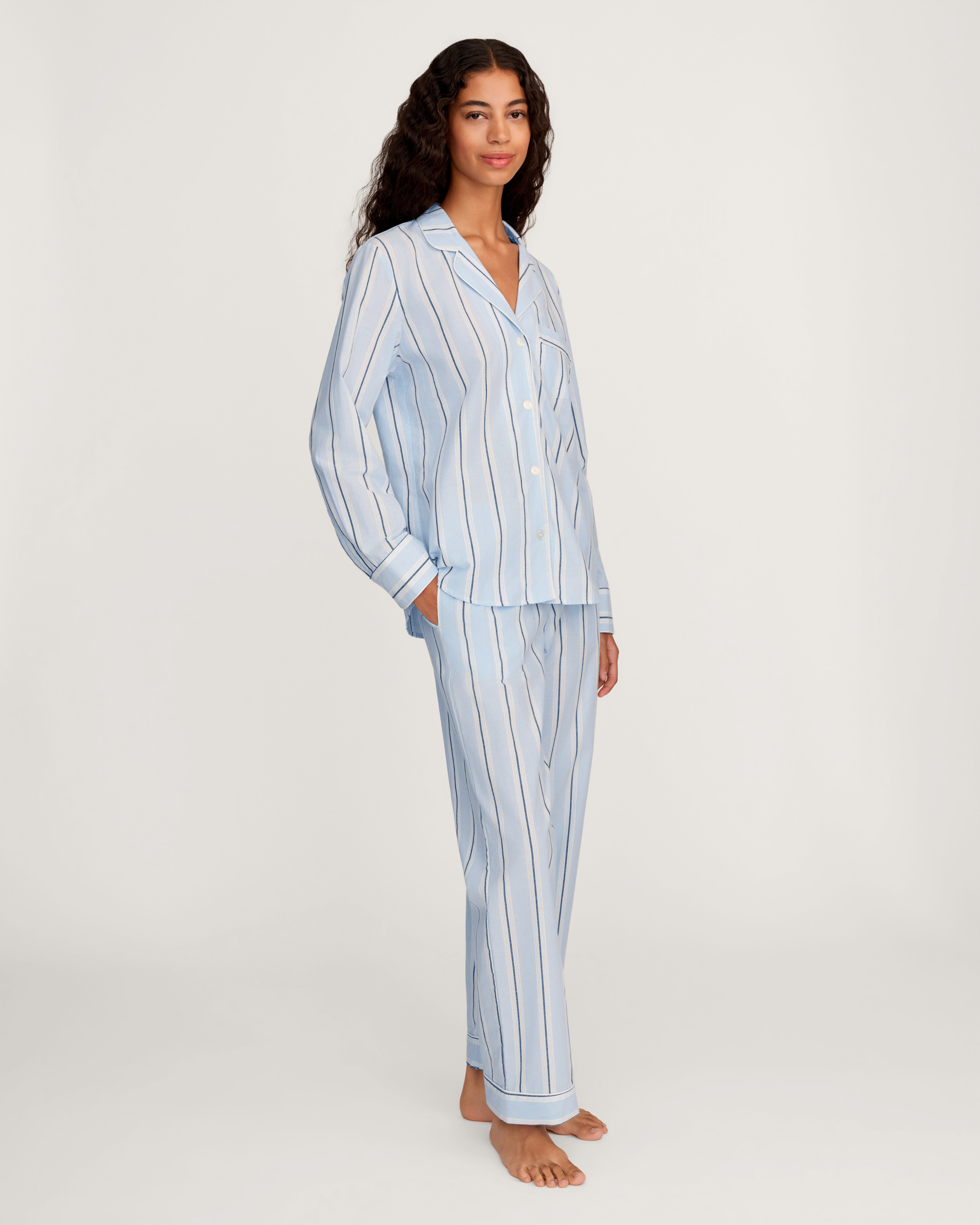 Women's Twill Pajama Set in Coastal Stripe