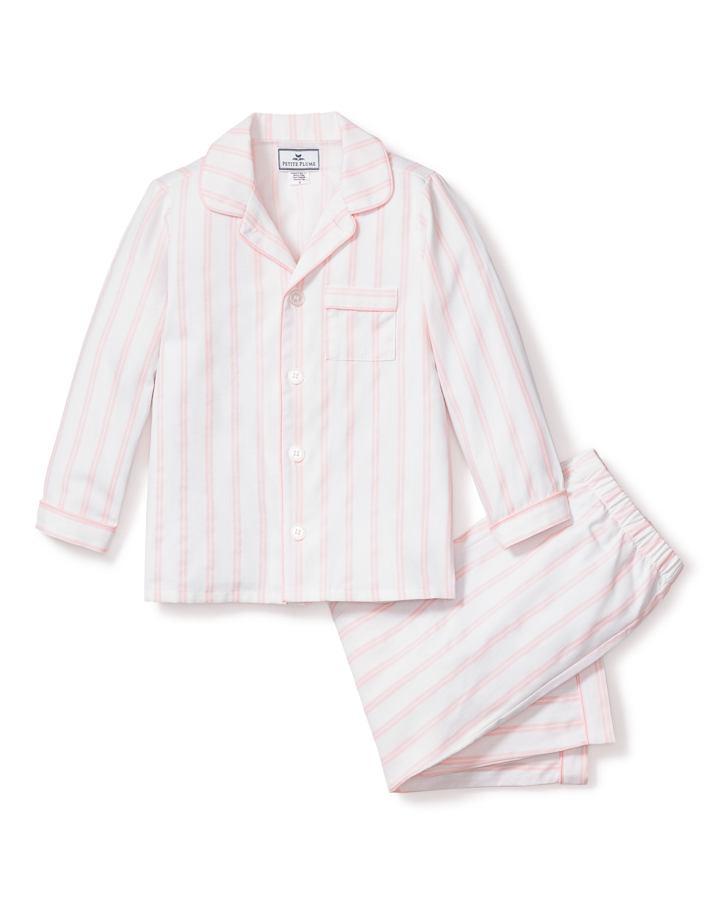 Kid's Twill Pajama Set in Pink Stripe