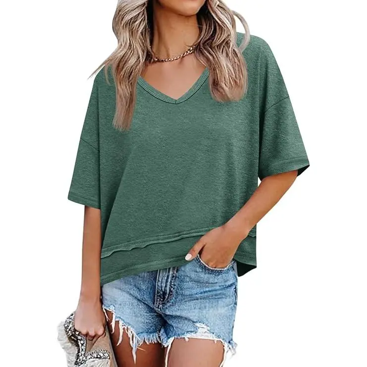 Cicy Bell Women's Summer V-Neck T-Shirt — Premium Blend Fabric, Slimming V-Neck Design
