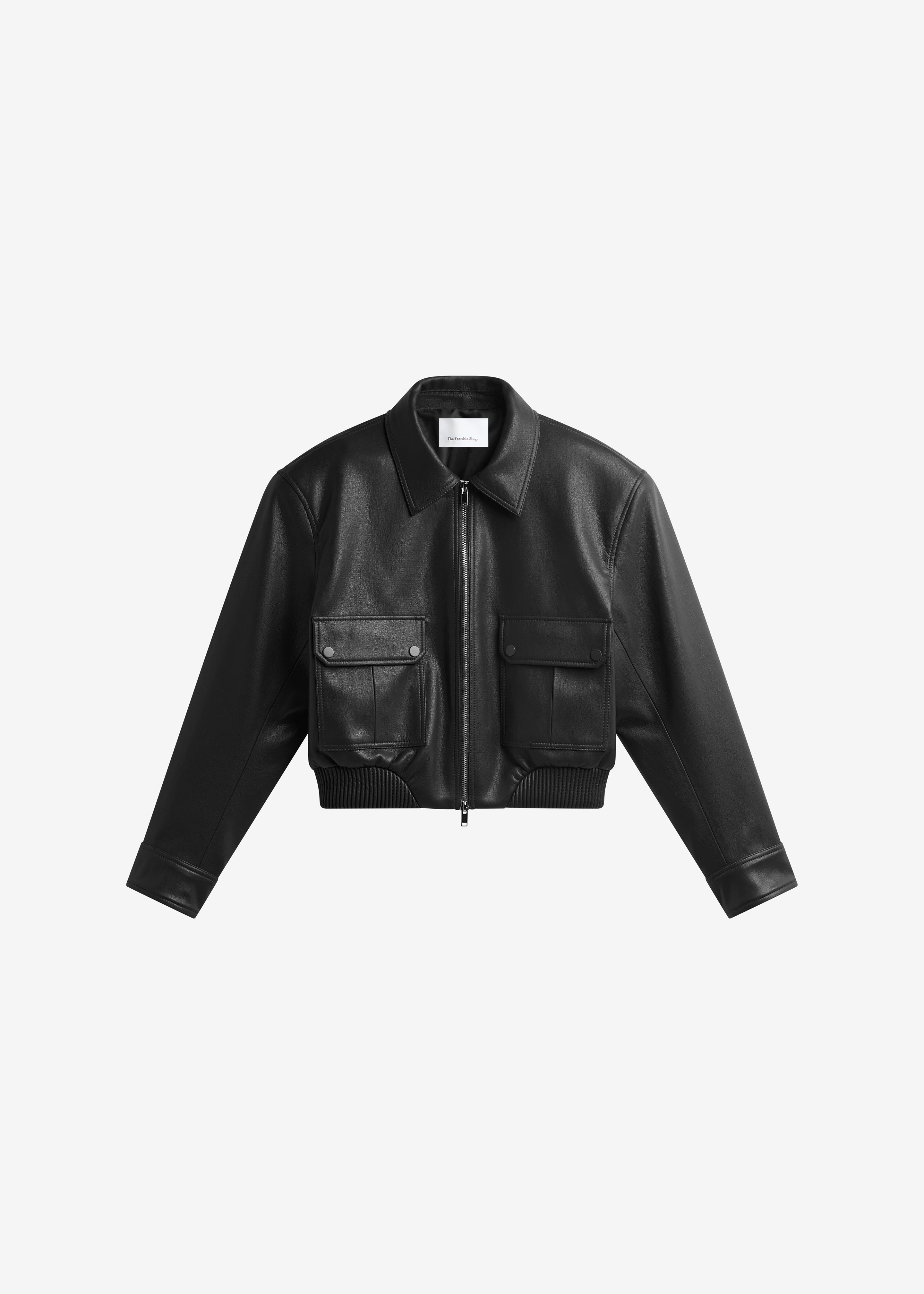 Denain Faux Leather Cropped Bomber Jacket - Black
