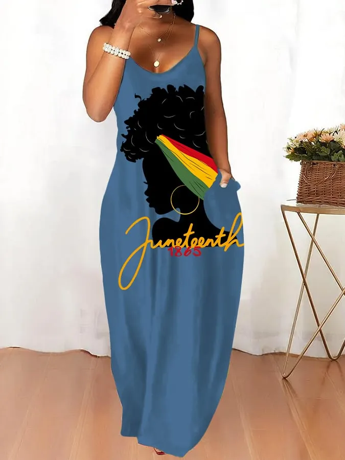 Women's 1865 Black History Juneteenth Suspender Dress