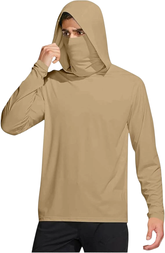 Long Sleeve Sun Shirt Men UPF 50+ Rash Guard Cooling Fishing Hoodies with Mask Casual Summer UV SPF Hiking Blouses